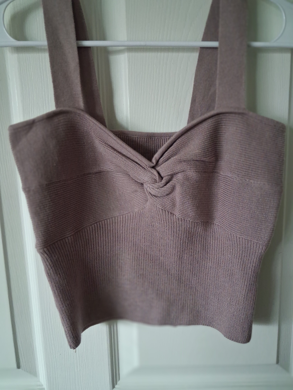 Knot-Front Ribbed Tank Top - Dusty Mauve